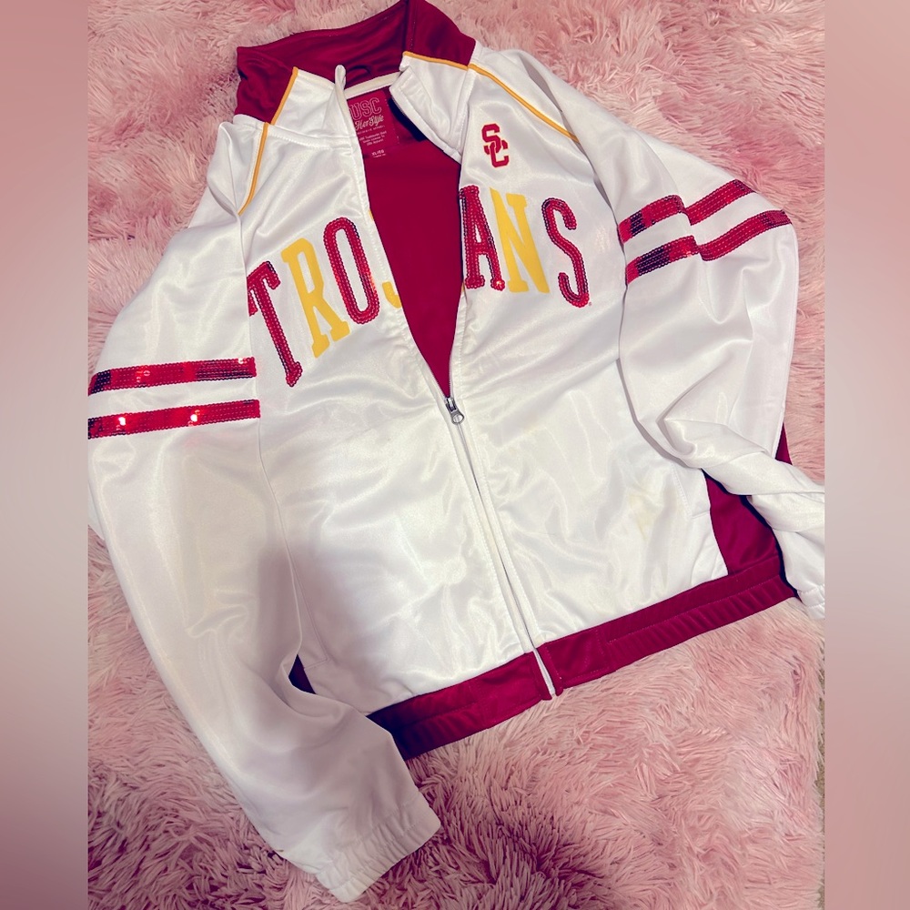 Trojans White & Cardinal Athletic Zip Jacket